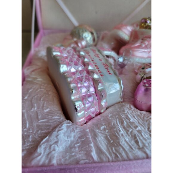 Kurt Adler baby's first Christmas girl Pink glitter ornament Xmas set - Picture 4 of 13